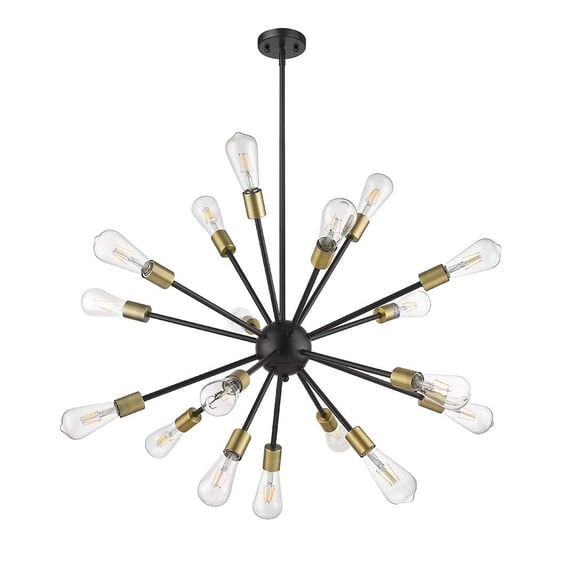 Odyssey Modern Sputnik Chandelier, 18-Light Black and Gold Industrial Pendant Lighting, Mid-Century Modern Hanging Ceiling Light