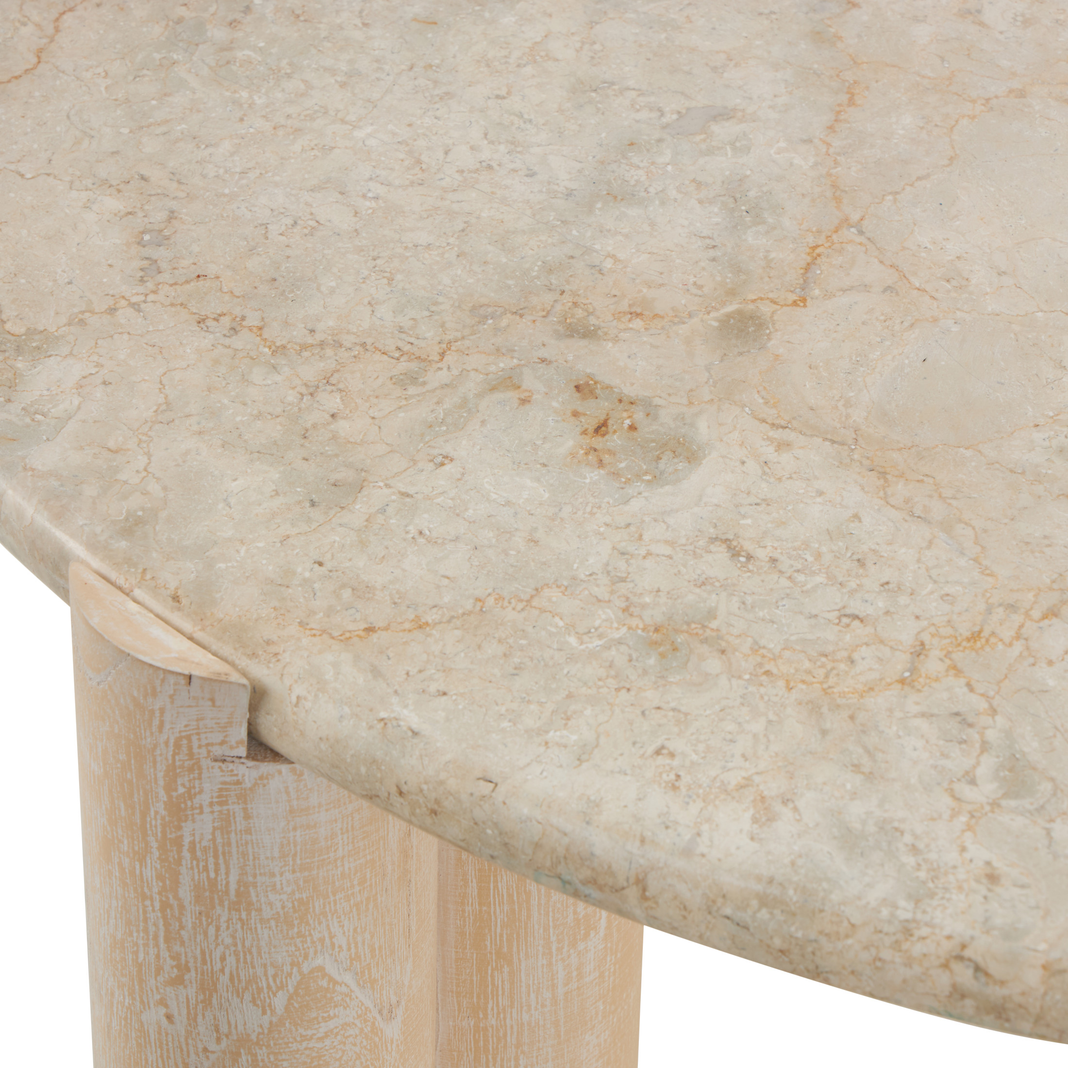 DecMode 35" x 15" Cream Teak Wood Handmade Coffee Table with Beige Marble Tabletop, 1-Piece
