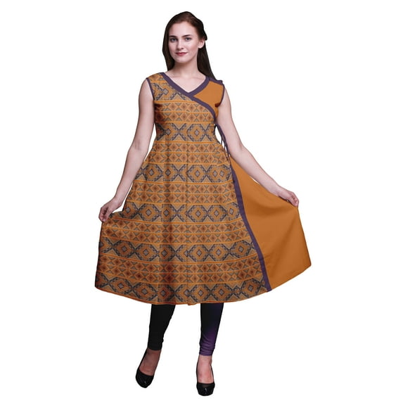 Bimba Printed Angrakha Style Kurtis For Women Indian Summer Dress Tunic Ethnic Top