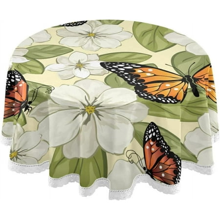 

Hyjoy 60 Beautiful Flowers Round Tablecloth Table Cover Water Resistant Spill Proof Large Table Cover for Indoor & Outdoor Family Gathering Dinner Hotel BBQ