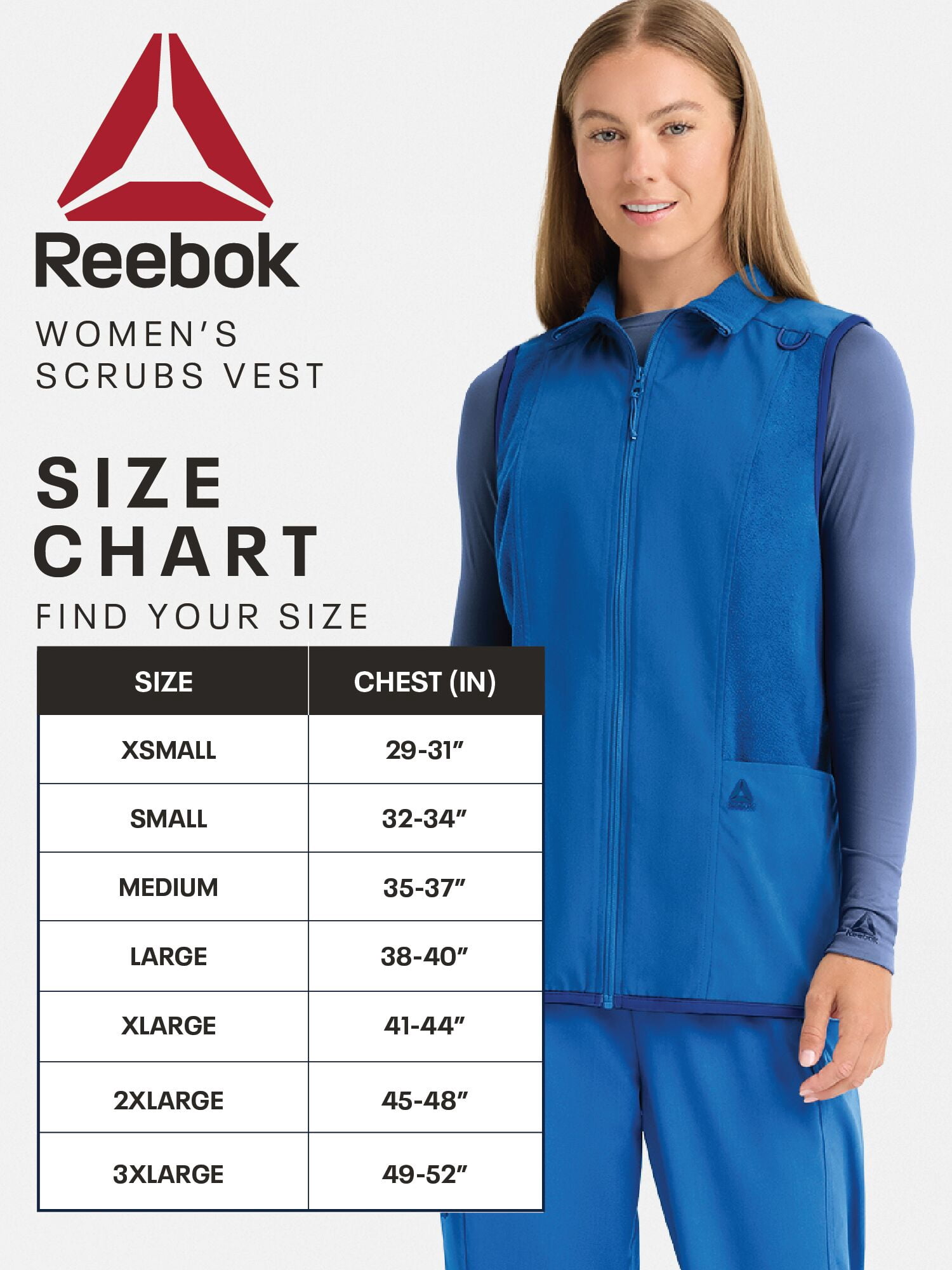 Reebok Women’s Tech Comfort Scrub Vest with 6 Pockets, Sizes S–3XL