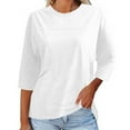 thumbnail image 2 of Lovskoo 2024 Womens Tops Crew Neck 3/4 Sleeve Basic T-Shirts Solid Loose Cute Tunic Top Blouses Summer Tops for Women Trendy White L, 2 of 8