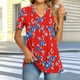 thumbnail image 2 of JTZGDY Henley Tops for Women Dressy Casual Summer Boho Floral Pattern Printed Short Sleeve Button V Neck Graphic T-Shirts Loose Oversized Tunic Blouse Red#02 XL, 2 of 7