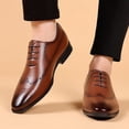 thumbnail image 3 of Pandaie Men's Dress Shoes Leather Wingtip Formal Business Oxford Shoes Classic Lace up Retro Work Loafers for Men Brown 7.5, 3 of 6