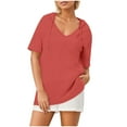 thumbnail image 2 of Fanxing Womens Short Sleeve Hoodies V Neck Summer Tops with Hood Loose Fit Drawstring Pullovers Orange,XL, 2 of 2