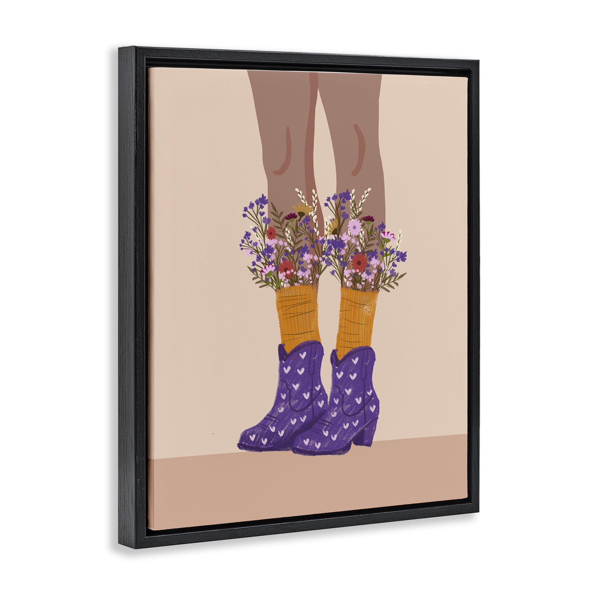 Stupell Industries Wildflower Fashion Illustration Novelty Painting Black Floater Framed Art Print Wall Art, 25 x 31