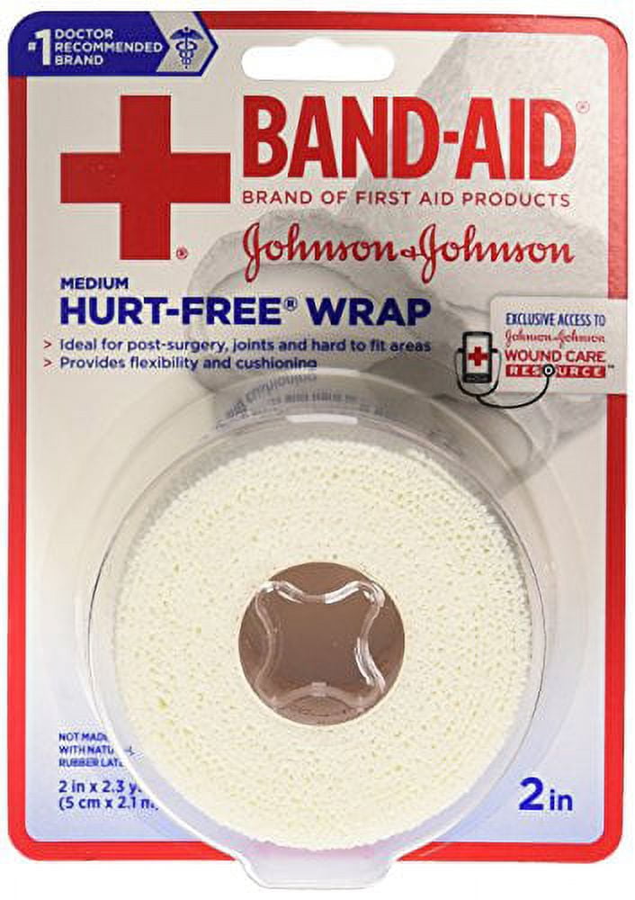 6 Pack - BAND-AID First Aid Hurt-Free Wrap, Medium 2 inch X 2.3 Yards Each