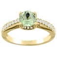 thumbnail image 1 of 14K Yellow Gold Natural Green Amethyst Ring Round 6mm Diamond Accents 1/4 inch wide, size 10, 1 of 2