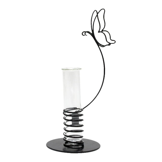 Jarrón de tubo de ensayo, adorno de maceta de vidrio, jarrón de arte moderno de hierro con soporte de metal Mariposa