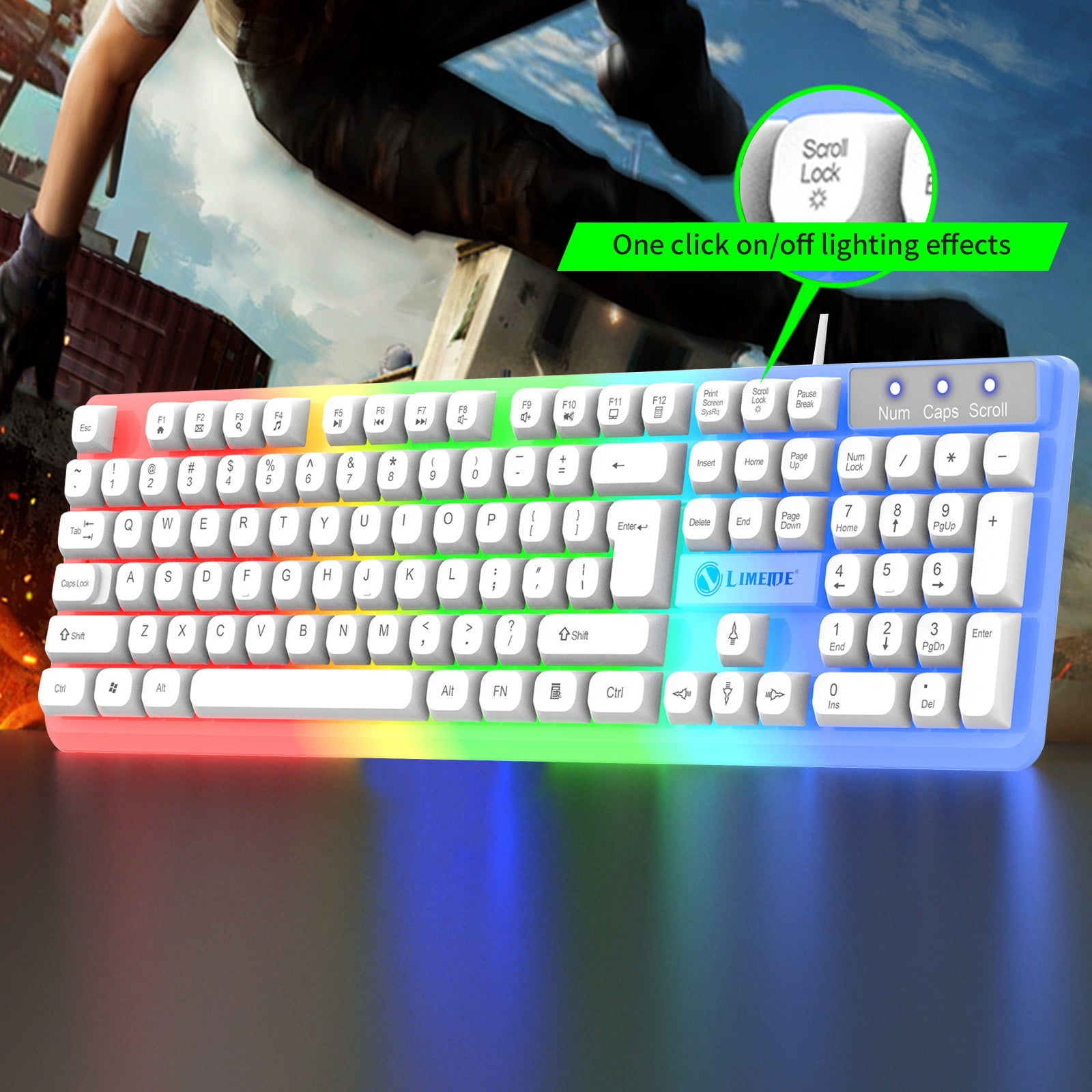 SPOORYYO Illuminated Keyboard Floating Keys - High-Value Mechanical Feel Gaming Keyboard with Spherical Fingerprint Keycaps and Multimedia Shortcuts