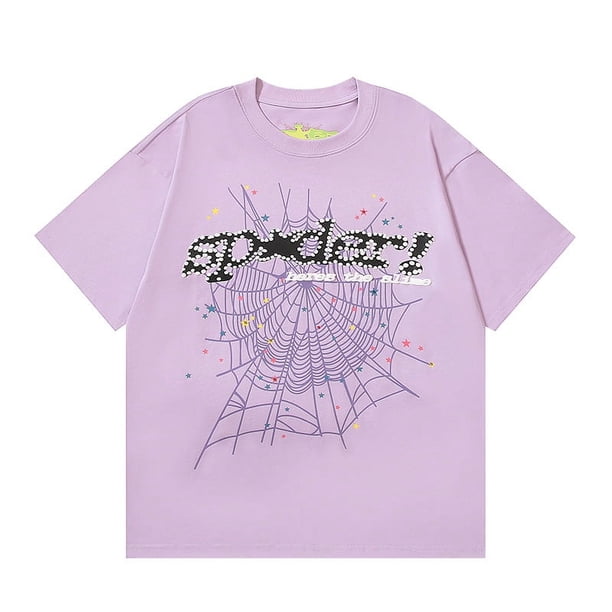 Sp5der 555 Young Thub camiseta estrella mismo estilo impreso camiseta de manga corta de alta calidad para hombres y mujeres primavera007 violeta claro