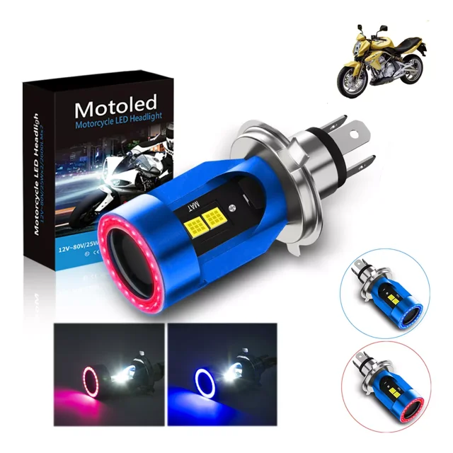 Faros Led Para Moto H4 9003 Hb2 Ojos De Angel 12v-80v 60w