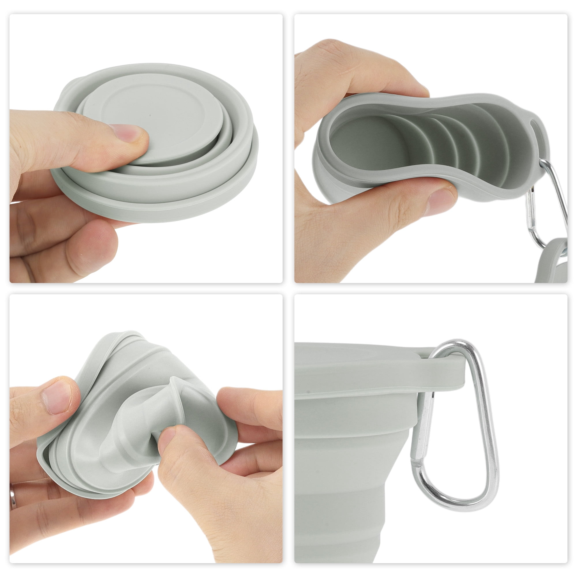 Unique Bargains Folding Cup with Carabiner Collapsible Cups 180ml 1Pc Light Gray