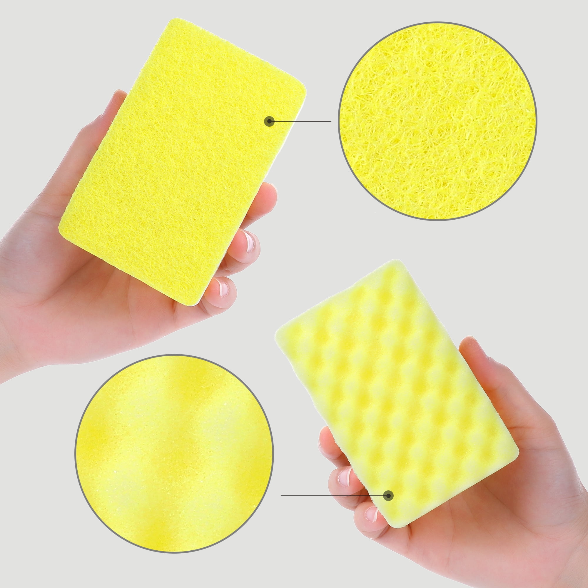 Unique Bargains 4 Pack Non-Scratch Scrub Sponges Home Kitchen Cleaning Sponge Yellow Pink