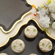 Efavormart 10 Pack | Elegant Black / Gold Rim Disposable Serving Trays, Heavy Duty 400 GSM Paper Rectangular Party Platters - 14X10