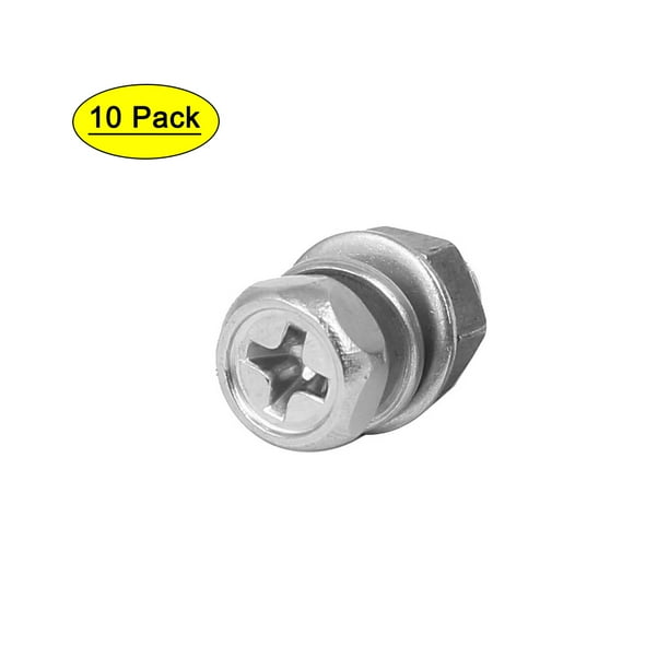 M5 x 12mm 304 Stainless Steel Hex Head Bolts Nuts w Washers 10 Sets