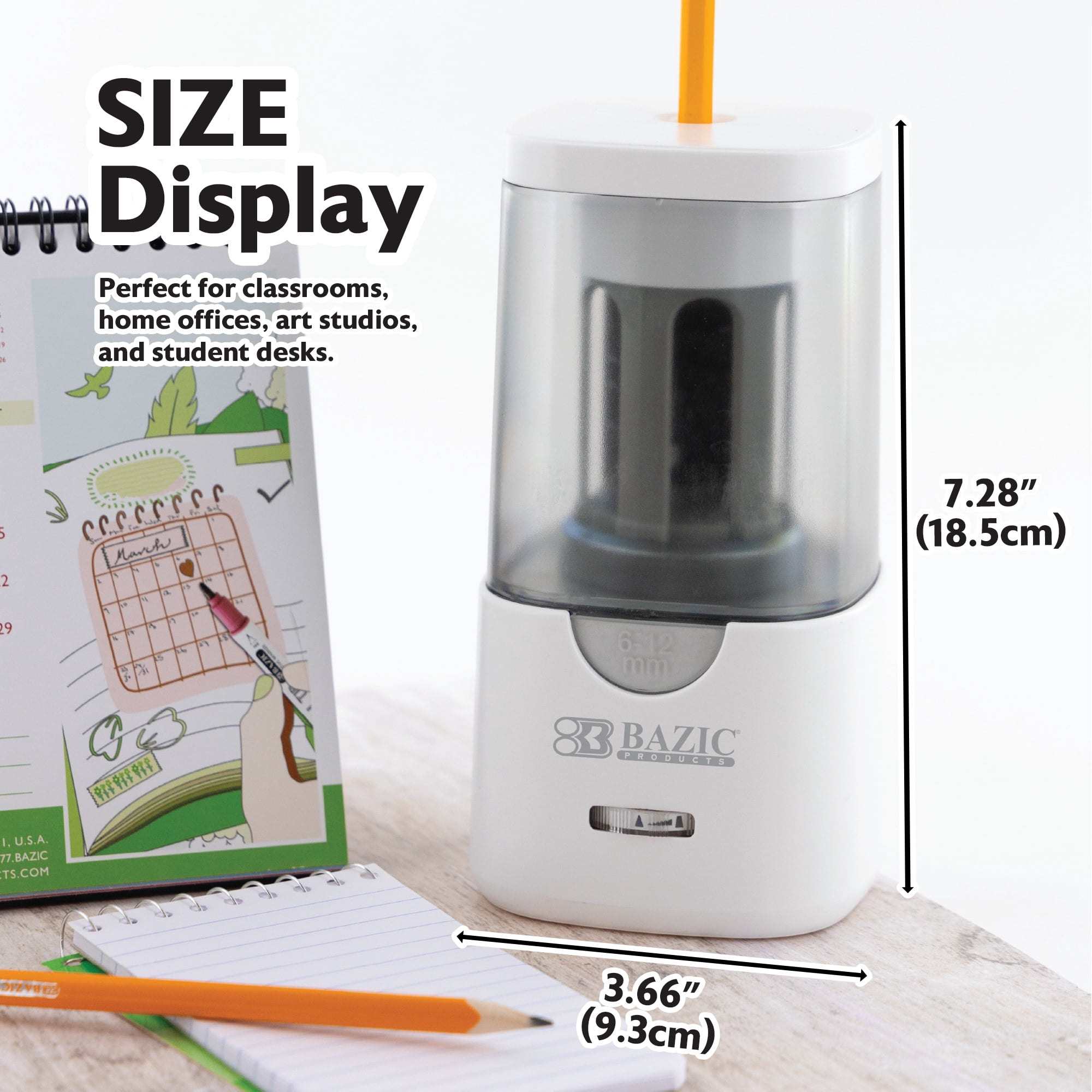 BAZIC Products Electric Pencil Sharpener, Auto Stop for Standard Jumbo No.2/Colored Pencils (6-12mm)