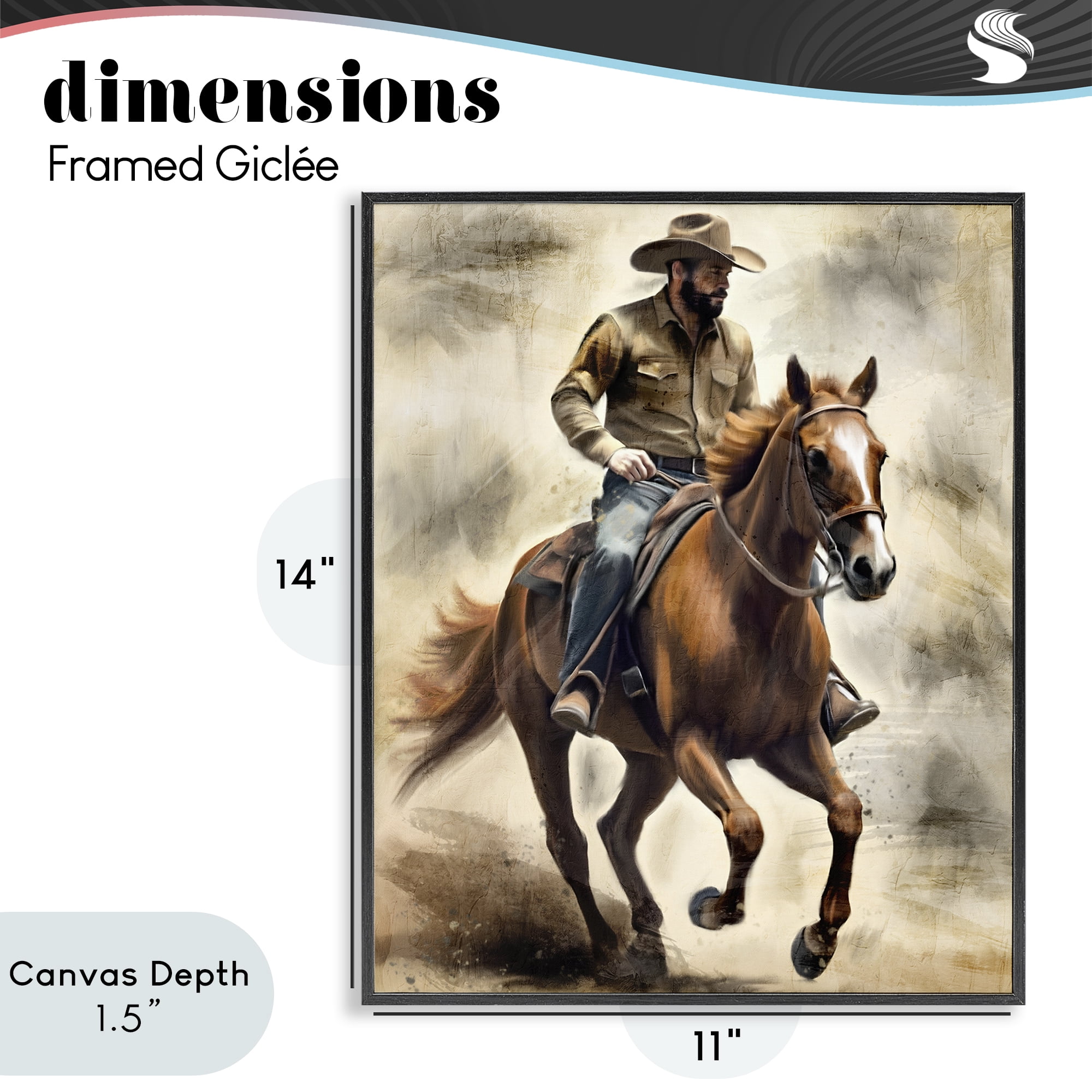 Stupell Industries Gallop Horse & Cowboy Black Framed Giclee Art, design by Kim Allen