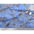 thumbnail image 2 of Soimoi Blue Japan Crepe Satin Fabric Blue Floral & American Robin Bird Print Fabric by The Yard 42 Inch Wide, 2 of 3