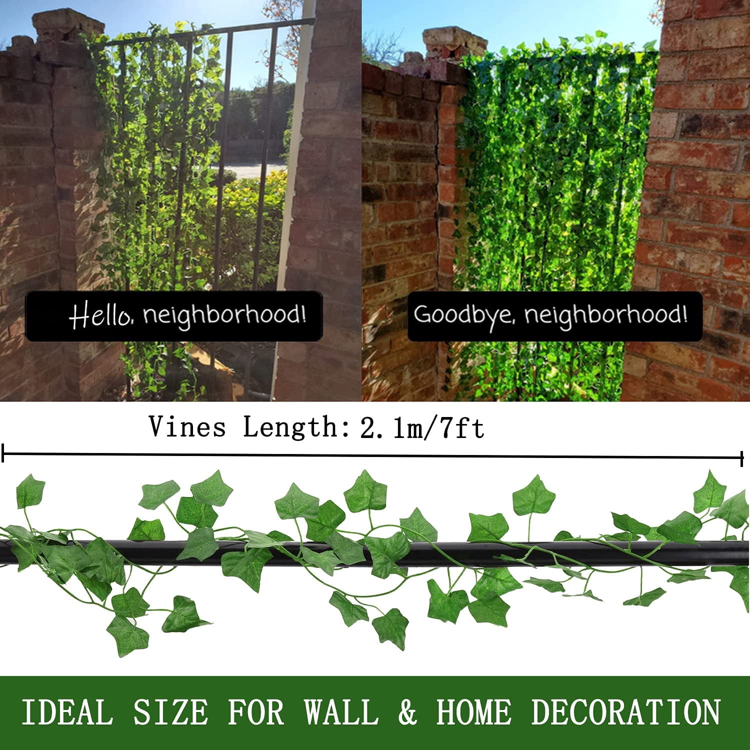 Morttic 72 Strands  Vines Garland - 496 Feet Artificial Leaves Fence Privacy Screen Green Fake Vines for Room Decor - Greenery Garland for Wall Decorations