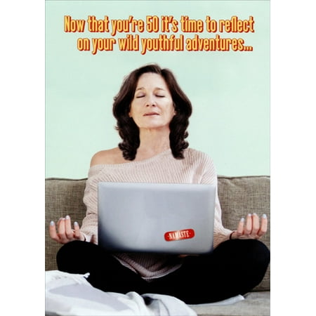 Oatmeal Studios Meditating Woman With Laptop Funny / Humorous 50th Birthday Card for