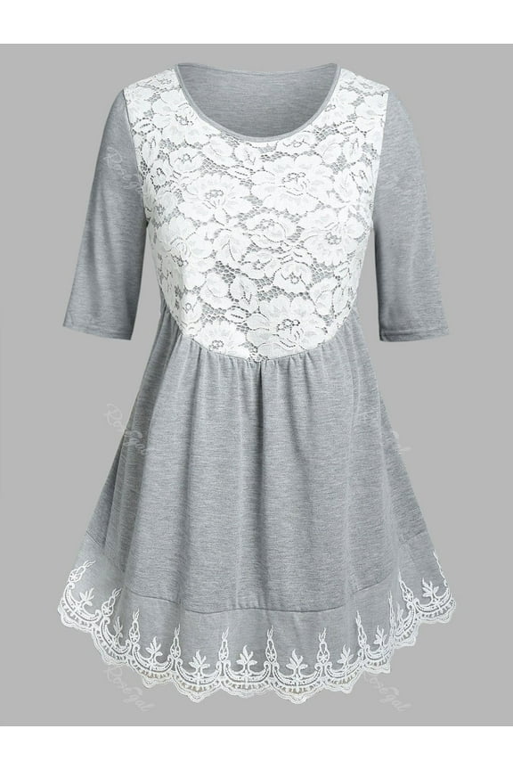 Plus Size Lace Panel Tunic T-shirt