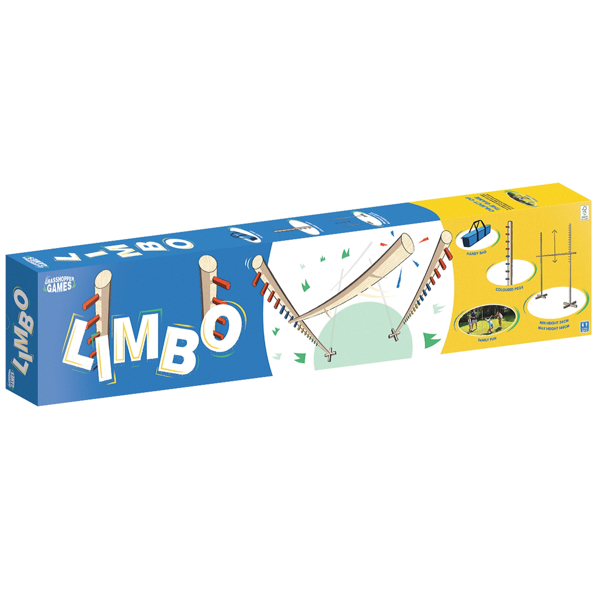 Grasshopper Games: Limbo - Classic Game, Wood Set, Test Flexibility & Balance, In-Outdoor Play, Travel Bag, Party & Backyard Activity, Family Age 3+