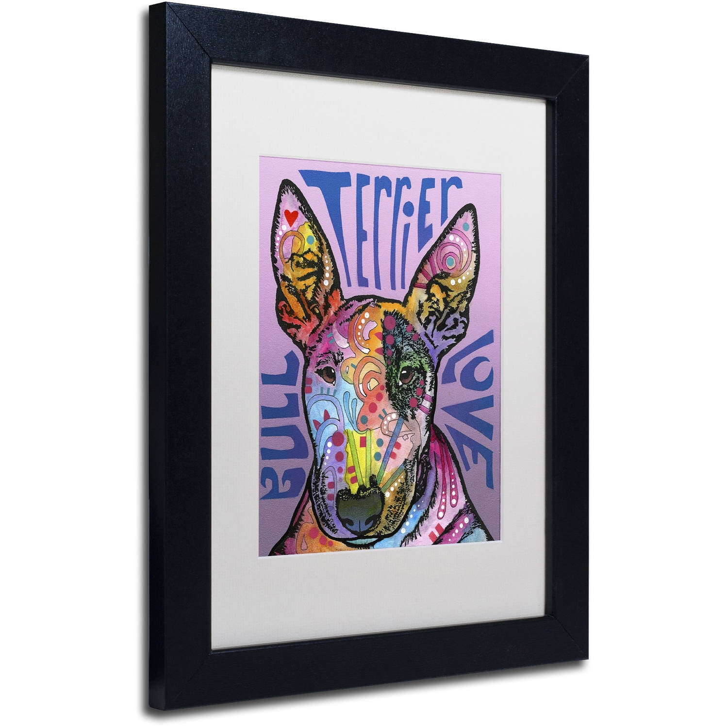 Trademark Fine Art 'Bull Terrier Luv' Canvas Art by Dean Russo, White Matte, Black Frame