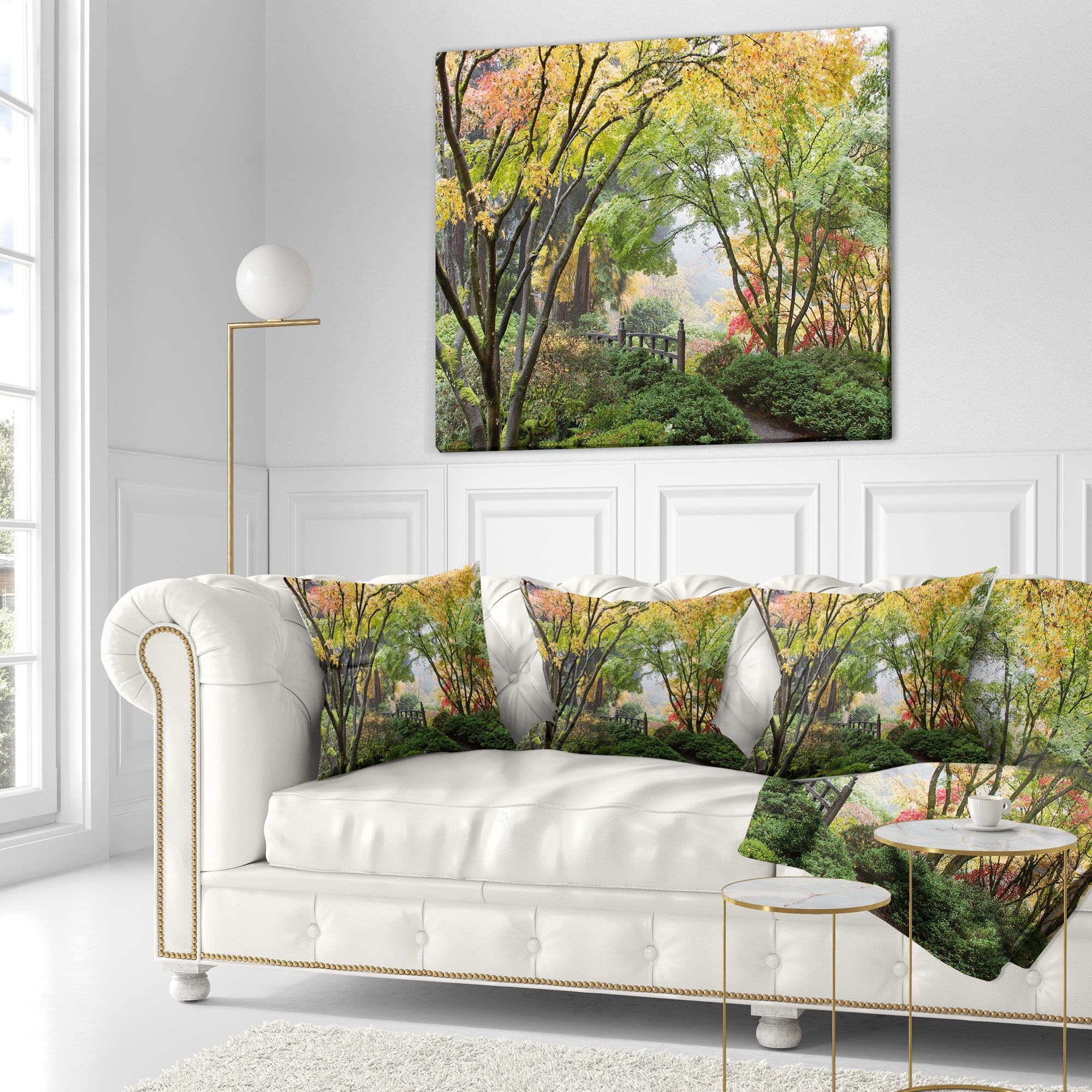 Designart Maple Tree Canopy by Bridge - Photography Throw Pillow - 18x18