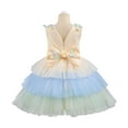 thumbnail image 6 of SERTG Little Girls' Party Dress Sheer Paneled Skirt with Back Zipper Short Sleeve Round Neck Princesse Outfit for 6 Months-4 Years(Beige,2 Years), 6 of 6