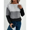thumbnail image 6 of Women'S Fall Winter Fashion Casual Round Neck Ribbed Knitted Colorblock Drop Shoulder Long Sleeve Sweater Dark Gray L, 6 of 9