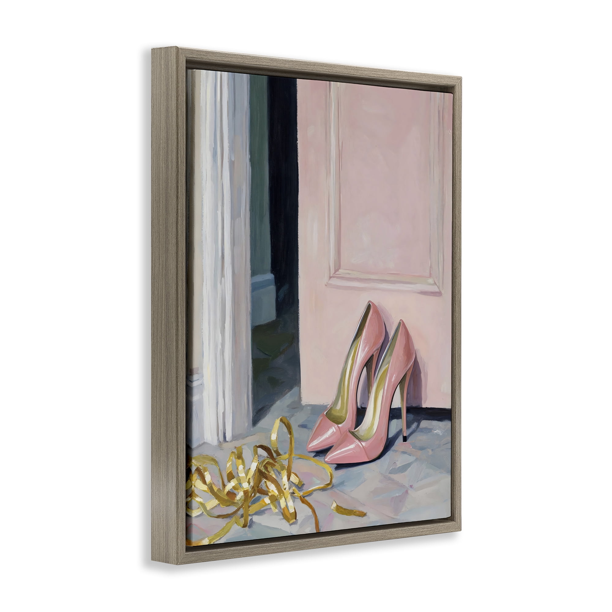 Stupell Industries Pink High Heels & Tinsel Brown Framed Floater Canvas Wall Art, design by The Prints Vibe