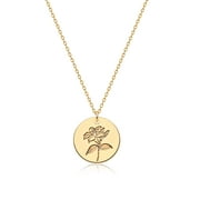 MEVECCO 18K Gold Plated Personalized Engraved Custom Birth Month Flower Disc Pendant Necklace Birthday Gift for Women