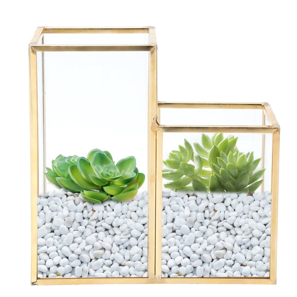 Contenedor De Almacenamiento De Vidrio Para Jardín, Columna Poligonal, Barra De Latón Dorado, Caja Para Habitación De Flores De Soldadura
