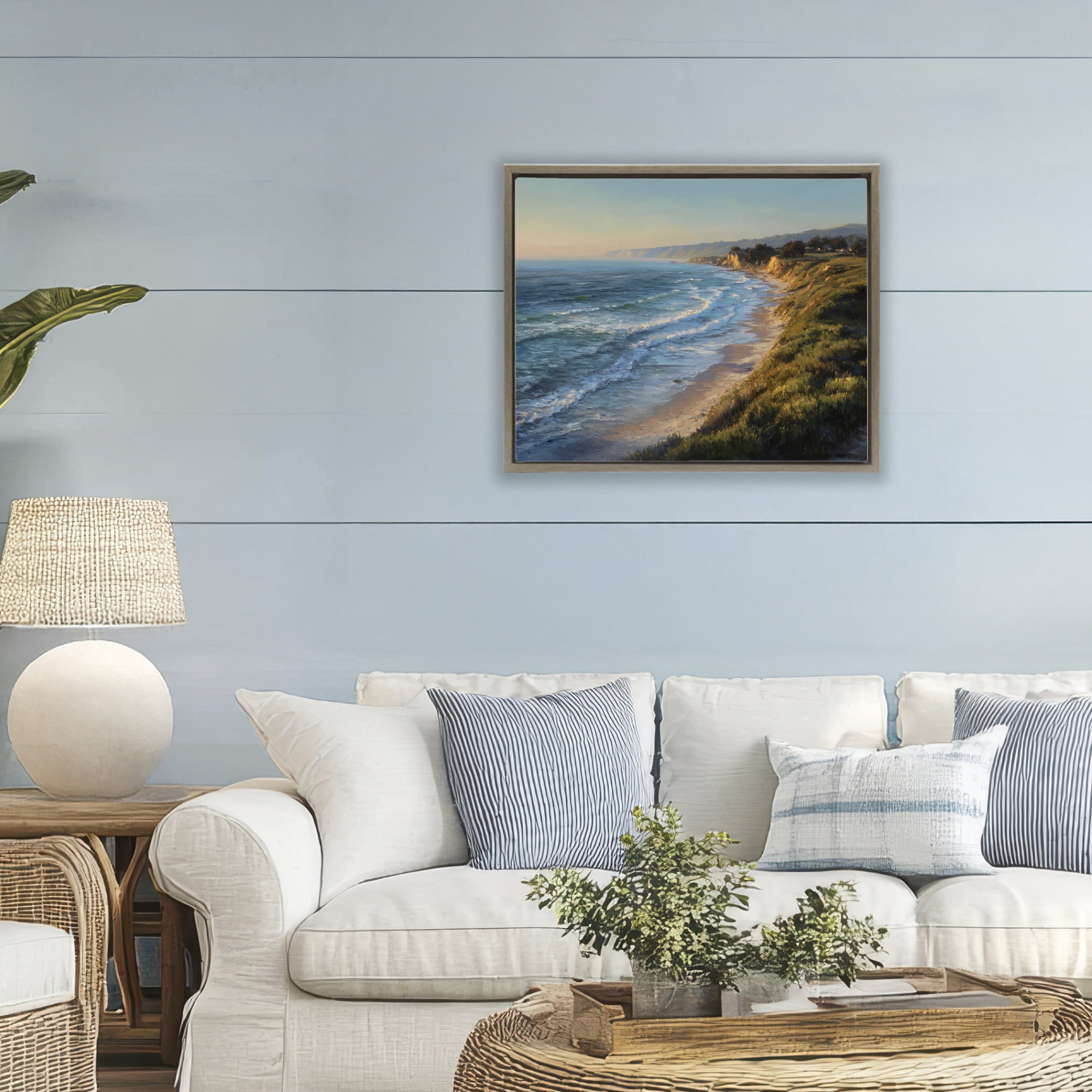 Stupell Industries Rounded Coastline View Brown Framed Floater Canvas Wall Art, design by Franklyn Gregory