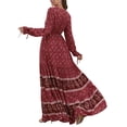 thumbnail image 4 of Pudcoco Robe Longue pour Femme, une-Pièce à Imprimé Floral à Col en V, Manches Longues, Ligne A à Nouer pour le Printemps et l'Automne, 4 of 5