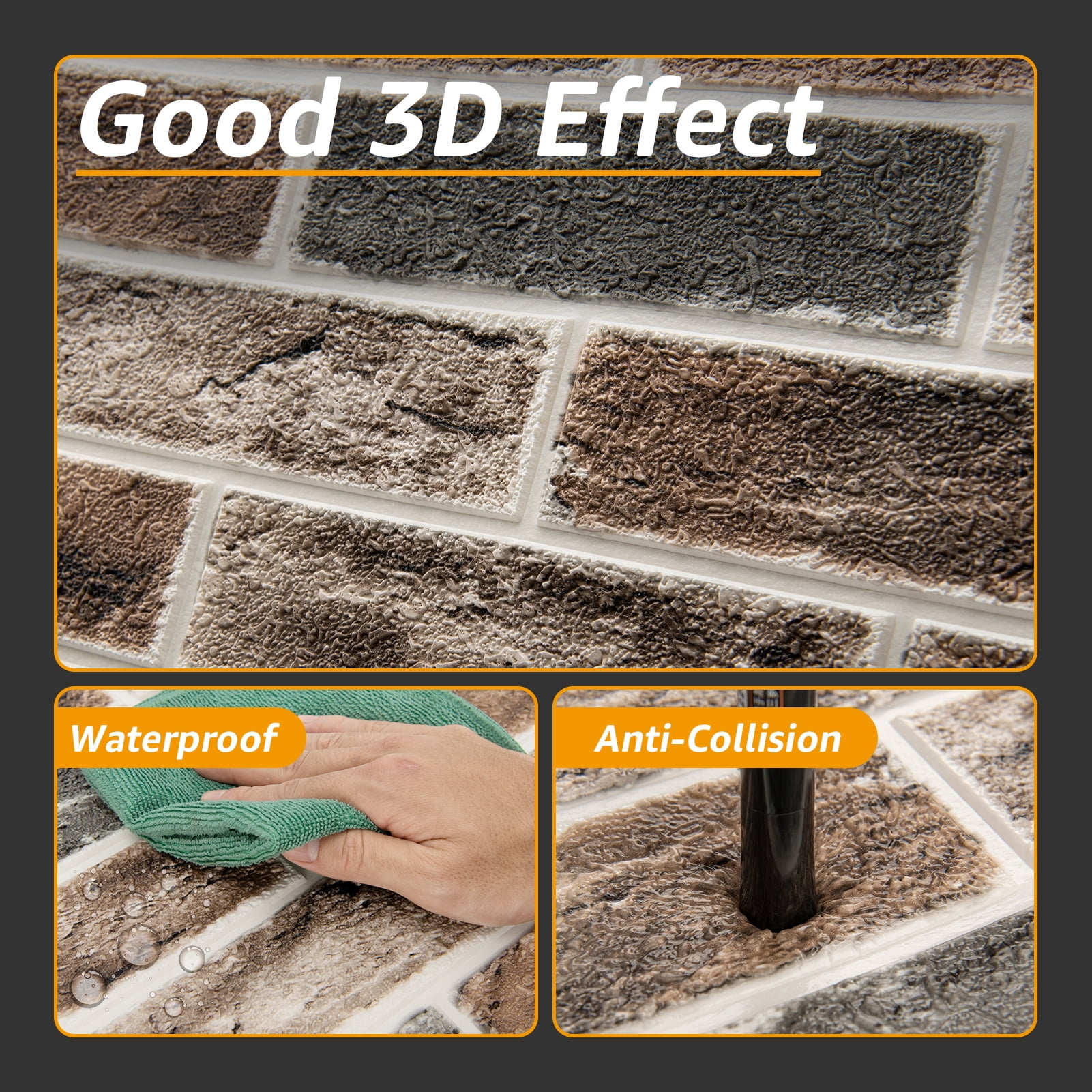 20-Pack 27.5''x27.5'' Peel and Stick Faux Brick 3D Wall Panels,Self Adhesive Foam Wallpaper for Bedroom,Kitchen,Gray Brown