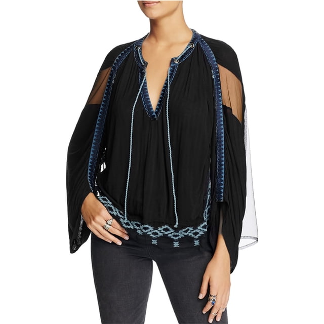 Free People - Blusa campesina bordada para mujer, color negro, pequeña Free People Campesino