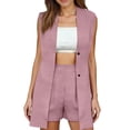 thumbnail image 2 of Short Sets for Women Sleeveless V Neck Long Cardigan Vest and Shorts 2 Piece Matching Set Business Casual Work Sets, 2 of 5