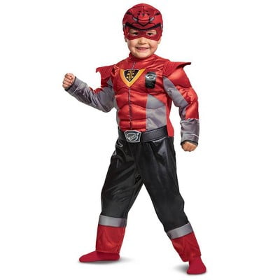 Toddler Power Rangers Power Up Mode Red Ranger Costume Muscle Jumpsuit 2T