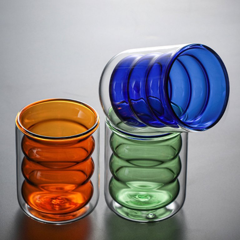 200ml Double Wall Insulated Glass Cup Wave Shape Heat Resistant