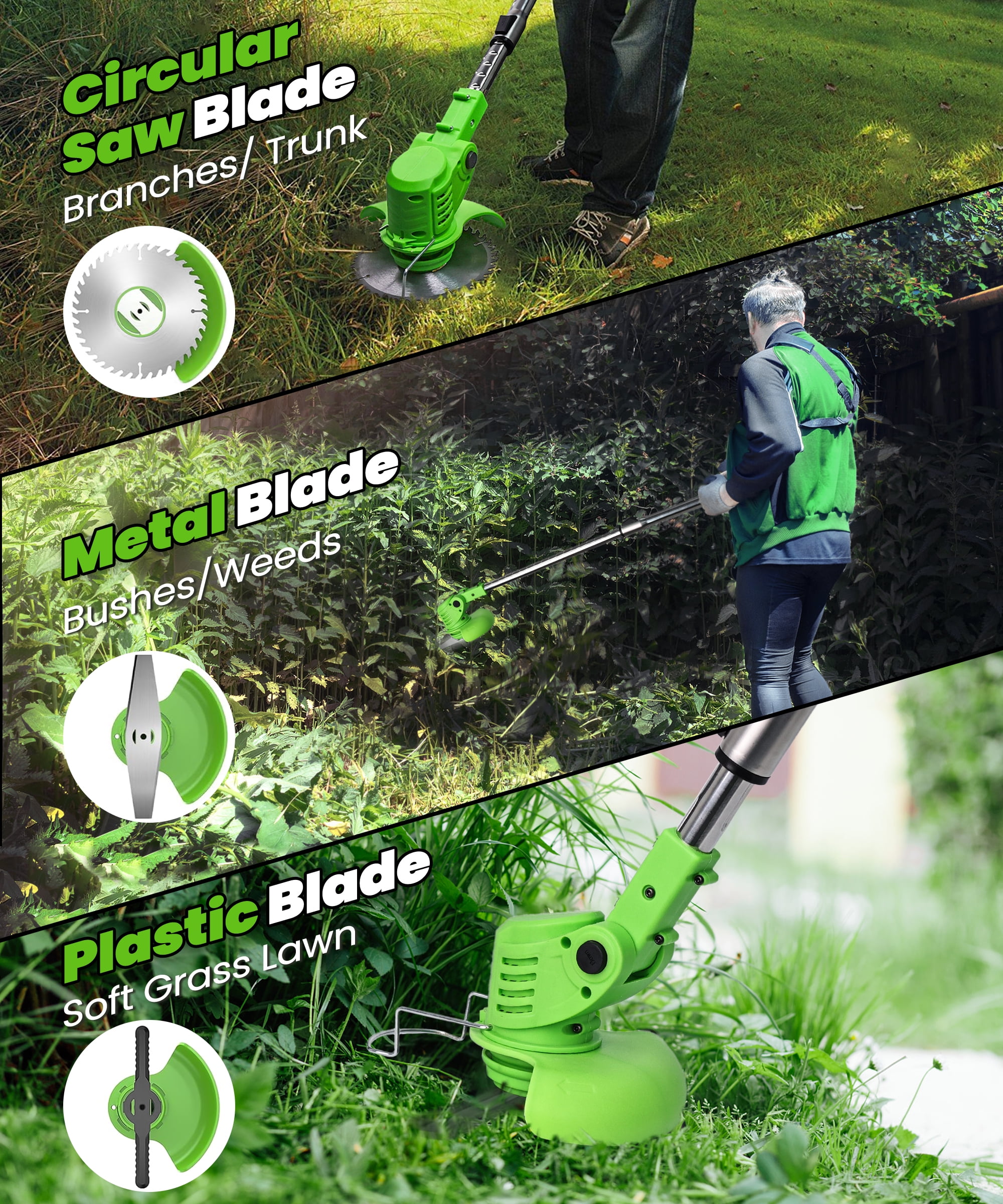 YAHHU 21V Cordless 3-in-1 String Trimmer, Trimmer, Edger & Mower with Multi-Blade System for Effortless Lawn & Garden Care