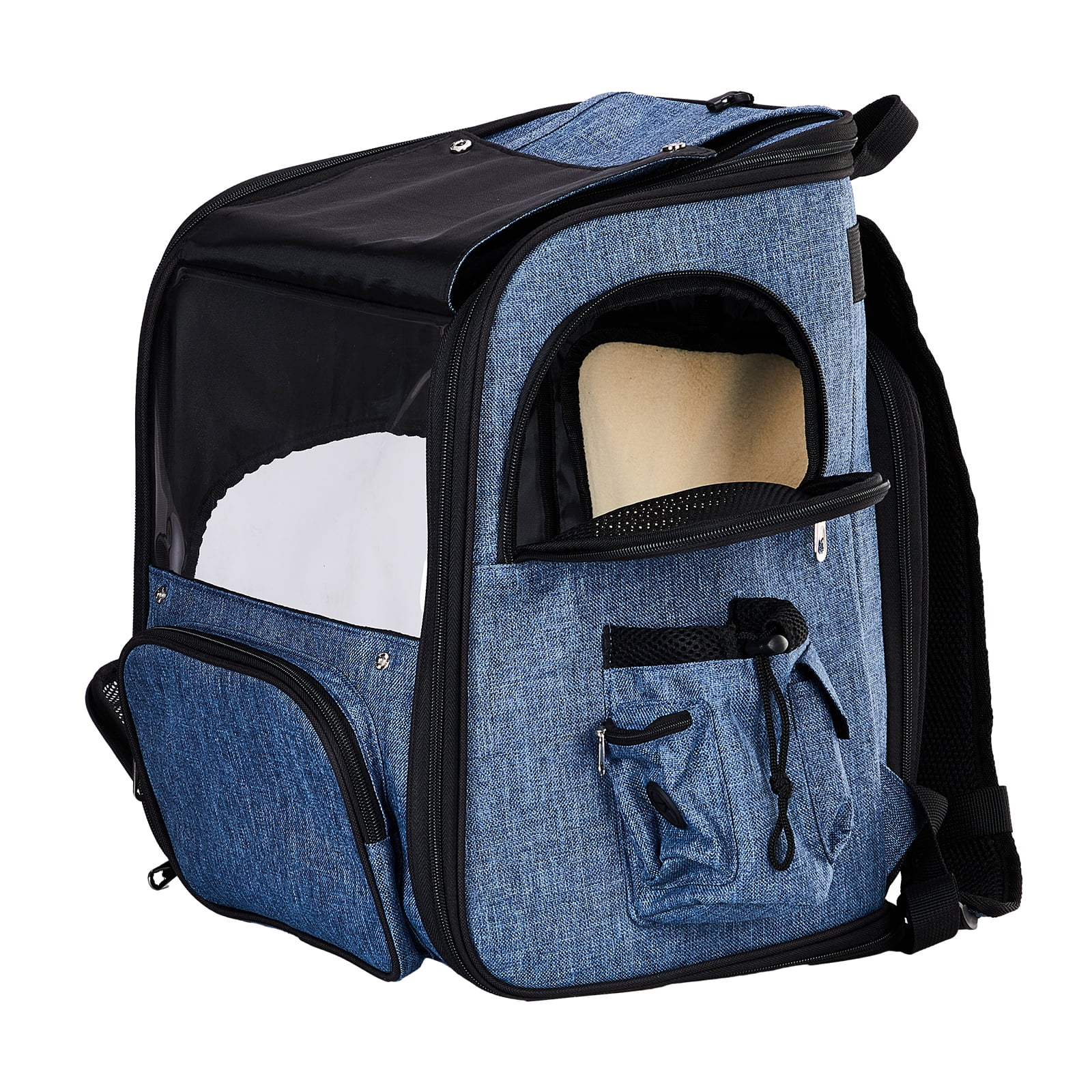 Expandable Pet Carrier Backpack for Cats and Small Dogs, Airline Approved Travel Backpack with Breathable Mesh, Holds up to 26 lbs, Denim Blue