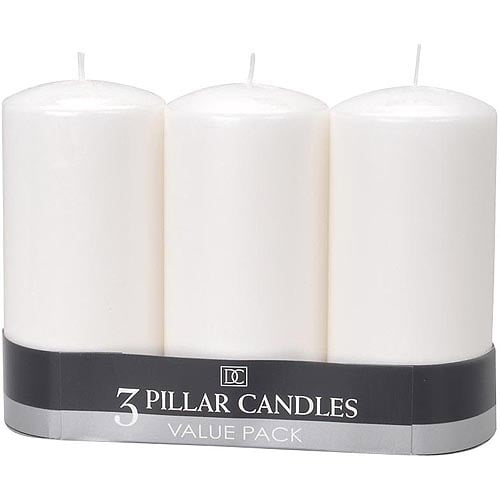 Darice 3Piece Unscented Pillar Candles, 3 Inch by 6Inch, White
