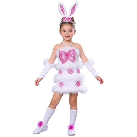 xfsWaSs Kids Girls Easter Outfit Children's Sleeveless Dress Cartoon Easter Bunny Outfits Fashion Holiday Party Outfit Performance Clothes 2-3 Years