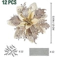 thumbnail image 2 of Christmas Glitter Artificial Poinsettia Flower Pattern 12Pcs Christmas Tree Flower Pattern Ornaments Xmas Party Decoration with 12Pcs Stems and Clips, 2 of 4