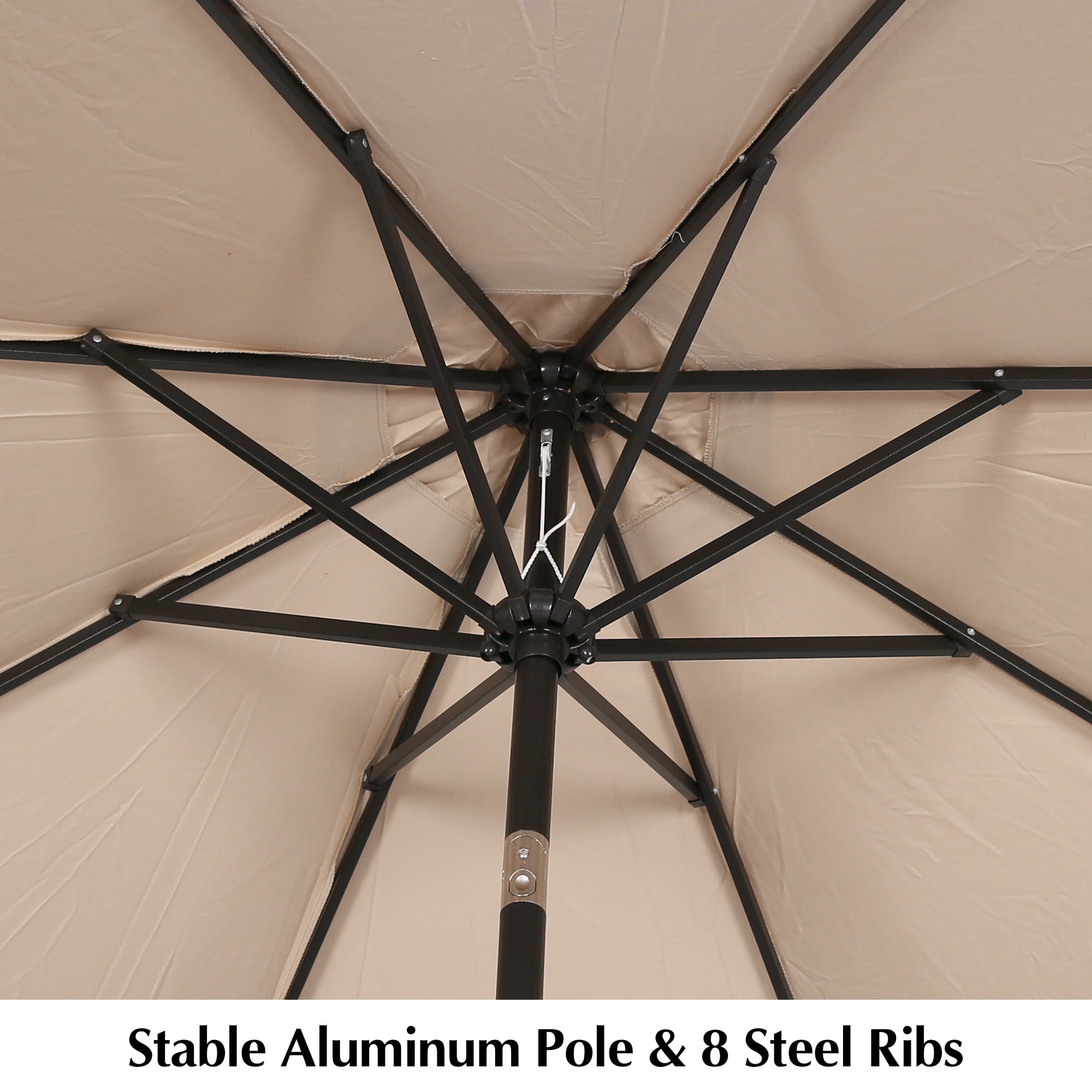Iwicker 9Ft Sunbrella Patio Umbrella Outdoor Aluminum Market Umbrella with Crank and Push Button Tilt, Heather Beige