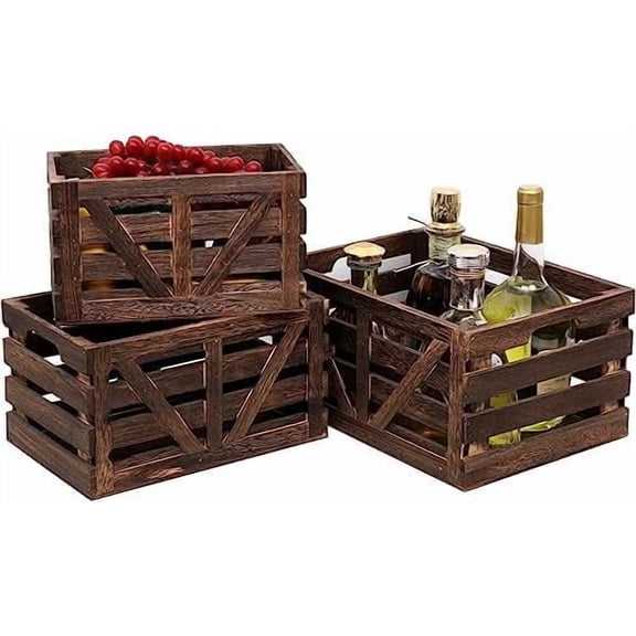 Nested Wooden Storage Crates Set of 3 (L,M,S),Farmhouse Decorative Boxes with Handles for Home Organization & Display$$Office