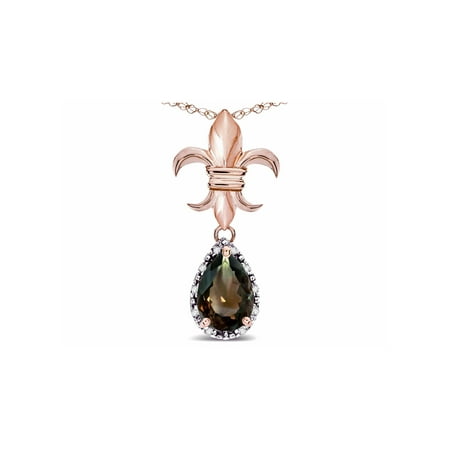 - Star K Pear Shape 8x6mm Genuine Smoky Quartz Fleur De Lis Pendant Necklace 10k Rose Gold