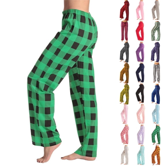 HKYNLAG Women's Pajama Lounge Pants Soft Drawstring Plaid Pajama Pants Plaid Loose Casual Christmas Sleeping Long Pants Black L